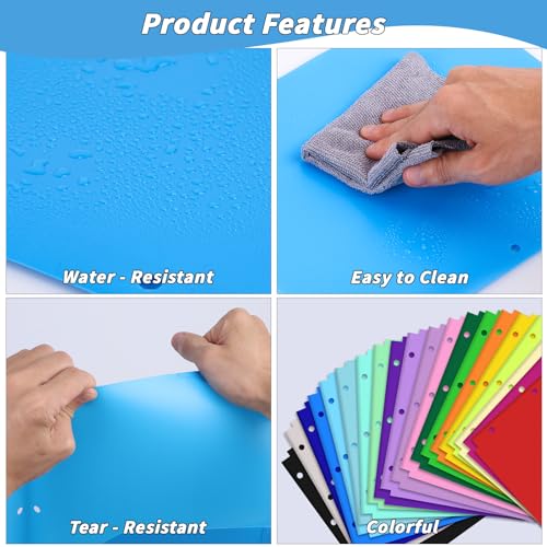 60 Pack Plastic Folders with Pockets 3 Hole Punched - Oleitodh 20 Colors 2 Pocket Folder with 2 Business Card Holder, Fit in 3 Ring Binder, Heavy Duty Folders for School Home Office & Business