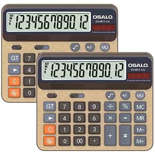 Desktop Calculator Extra Large 5-Inch LCD Display 12-Digit Big Number Accounting Calculator with Giant Response Button, Battery & Solar Powered, Perfect for Office Business Home Daily Use(6815GN-2pcs)