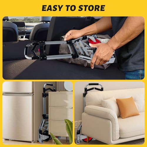 360 LBS Folding Hand Truck Dolly Cart, Upgraded Aluminum Hub Frame, Portable Aluminum Dolly Cart with Swivel Handle and Elastic Cord for Moving, Warehousing, Shopping,Travel, Office Use (Sliver)