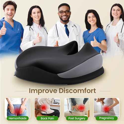 Benazcap Large Seat Cushion for Office Chair Memory Foam Coccyx Pain Relief Cushion Pillow for Back Support Non-Slip Seat Pad for Office Desk, Car Seat, Wheelchair, Sciatica