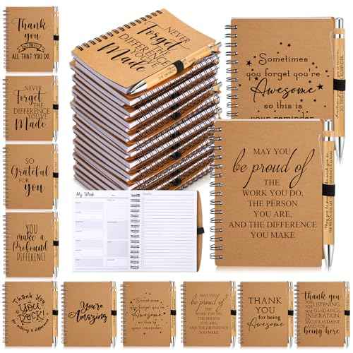 Tellingyou 60 Pcs Employee Appreciation Gift Bulk for Christmas Coworker A6 to Do List Kraft Notebook Ballpoint Pen Inspirational Gift for Office Team Staff Teacher Nurse Medical Assistant