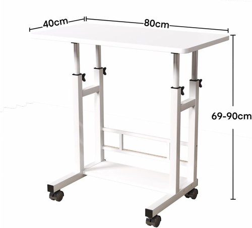 Skiennix Adjustable Height Mobile Computer Desk - Rolling Writing Desk with Wheels | 31.5" x 15.75" White