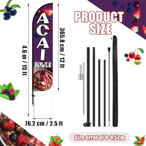 Acai Bowls Feather Flag with Pole Kit 15 ft Banner Sign for Business Advertising Feather Flag Sign with Flagpole for Outside Garden Business Store Party