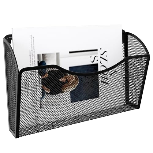 EasyPAG Black Wall File Organizer, Metal Mesh Hanging Letter & A4 Folder Holder