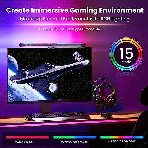 Quntis Monitor Light RGB Backlight, Eye-Care Computer Lights Bar Gaming Office Desk Lamp, 15 Modes Backlight, 3 Color Temperature & Brightness Dimmable Front Light, Ra95 Screen No Glare Monitor Lamp