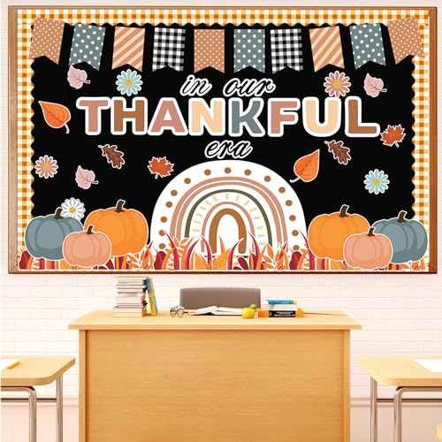 Fall Thanksgiving Bulletin Board Decorations Autumn Leaves Pumpkin Classroom Decor Boho Rainbow Thankful Cutouts Bulletin Border for Fall Harvest Office School Classroom Wall Door Chalkboard Decor