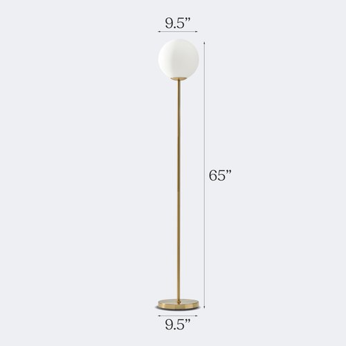 Brightech Luna LED Floor lamp, Modern Lamp for Living Rooms & Offices, Great Living Room Décor, Tall Lamp with Frosted Glass Globe, Mid Century Standing Lamp for Bedroom Reading - Brass/Gold
