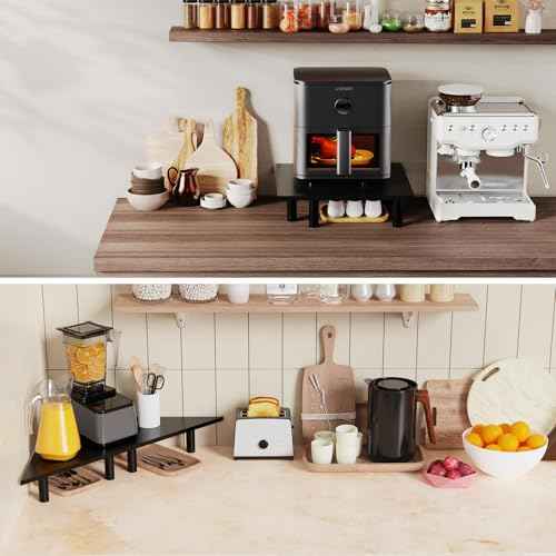 2 Pack White Corner Monitor Stand, Triangle/Square Adjustable Height Riser, 27-inch Universal Desktop Shelf for Computer, Laptop, PC, iMac, Printer (Black)