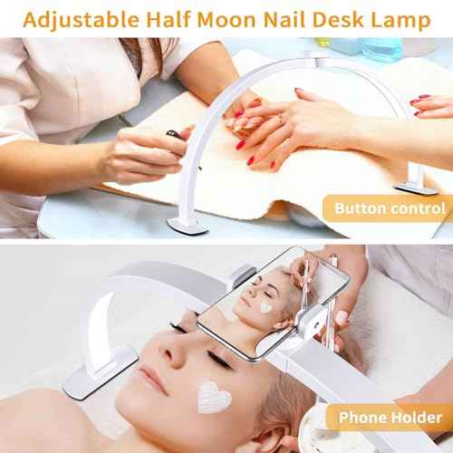 Half Moon Light for Nail Desk,29In Half Moon Lamp with Phone Holder,3000-6000K Nail Lamp Perfect LED Machine Light for Table (White)