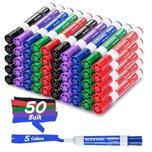 Dry Erase Markers, Chisel Tip Whiteboard Markers, Low Odor Thick Dry Markers, 50 Bulk 5 Assorted Colors (Black/Blue/Red/Green/Purple) for Kids/Teachers, Classroom, Office & Home Use