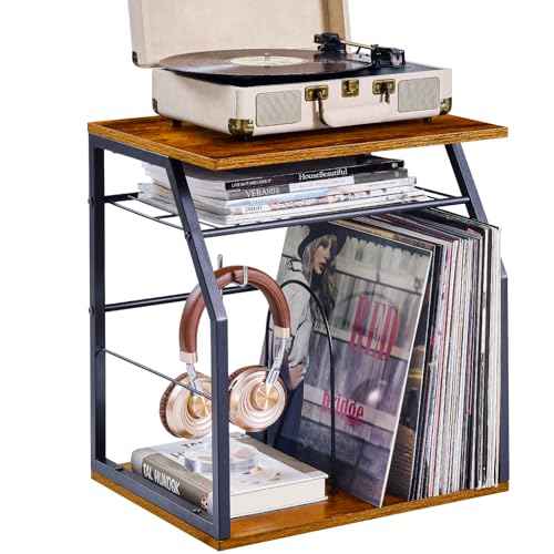 Vinyl Record Storage Holder for 100LPs, 3-Tier Vinyl Record Stand with 2 Movable Divider, Record Holder Organizer for Player, Albums, Magazine, Book, File (Black)