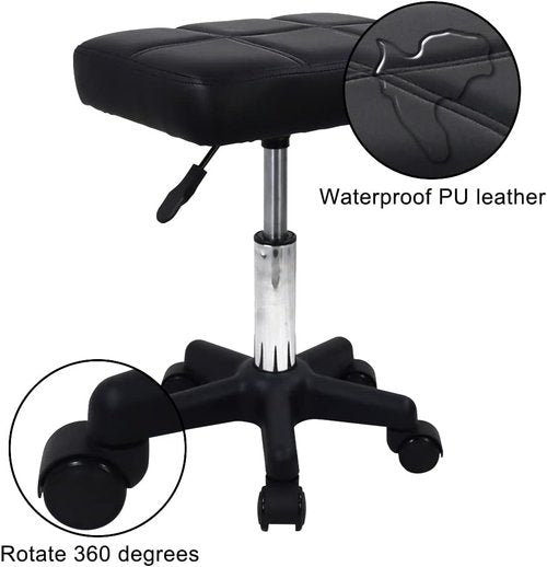 FURWOO Adjustable Rolling Stool - Swivel Chair with Wheels for Spa & Salon - Black Finish