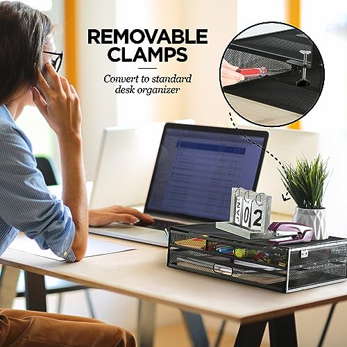 Homeify 2-Drawer Under Desk Clamp-On Organizer Mesh Metal Office Storage