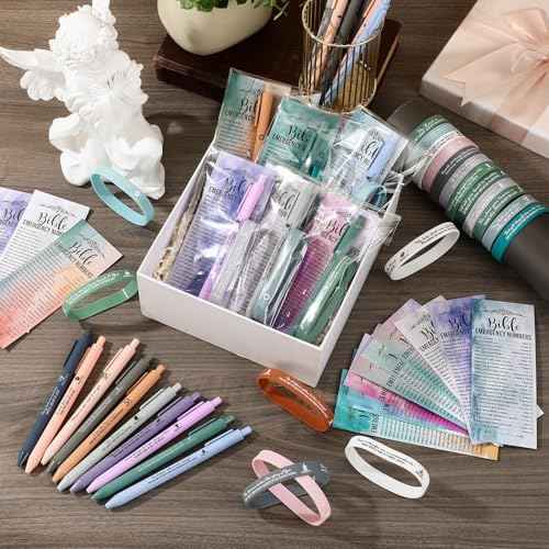 100 Set Clergy Appreciation Day Gifts Bulk Bible Verse Pens Religious Silicone Wristband Watercolor Bible Emergency Numbers Bookmarks Church Gifts for Men Women Sunday School