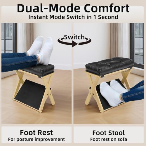 Homelystbo Natural Wood Double Step Under-Desk Foot Rest – Solid Wood Foot Stool