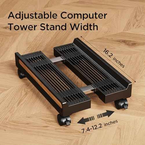 Adjustable Mobile CPU Stand,Ventilated PC stand for floor, Computer Tower Stand with Locking Caster Wheels Fits Most PC,Computer Mobile Cart Holder for Office,Gamers and Students