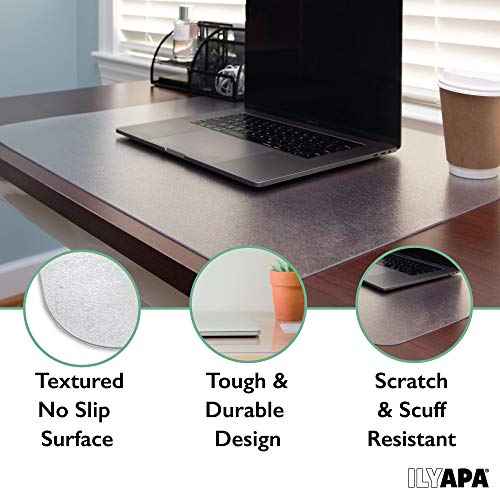Ilyapa Office Desk Pad, Clear Textured Mat - 47x23 Inch Plastic Clear Desk Protector for Home or Office, Computer Mat Full Mouse Pad (47 x 23 Inch)