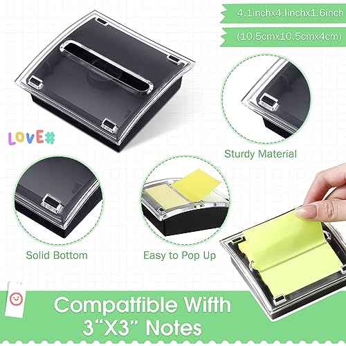 Jutom 20 Pcs Pop Dispensers Desk Staplers Tape Dispensers Pen Holder Set for Desk Office Stapler with Standard Staples Black Tape Holder Acrylic Posted Notes Holder for Office Supplies