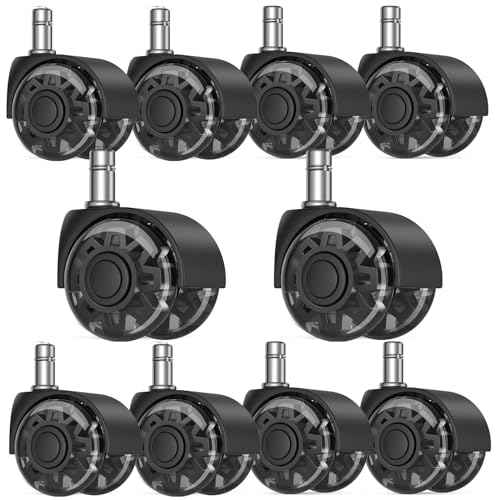 2" Replacement Wheels for Office Chair, Set of 10 Universal Size 11x22mm Roller Blade Wheels for Computer Gaming Chair, Carpet & Hardwood Floors, Quiet Heavy-Duty Smooth (Black)