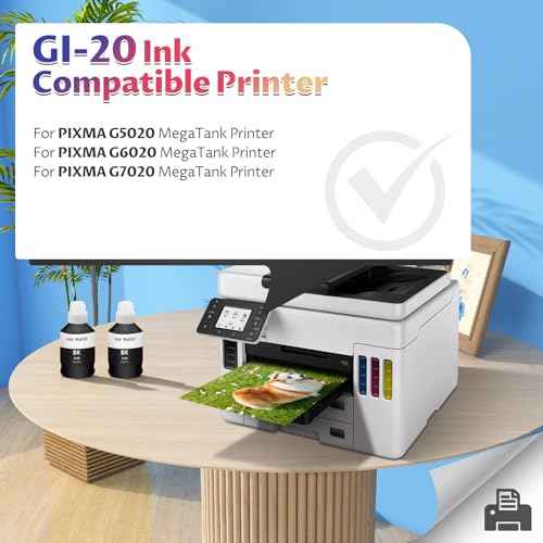 Compatible with Canon PIXMA G6020 G7020 GI-20 Black Ink Refill Bottles for Canon 20 GI-20 GI20 GI 20 Black Ink Bottles Refill G6020 G7020 G5020 MegaTank Printer, High Yield GI10 GI 20 170ml, 2 Pack