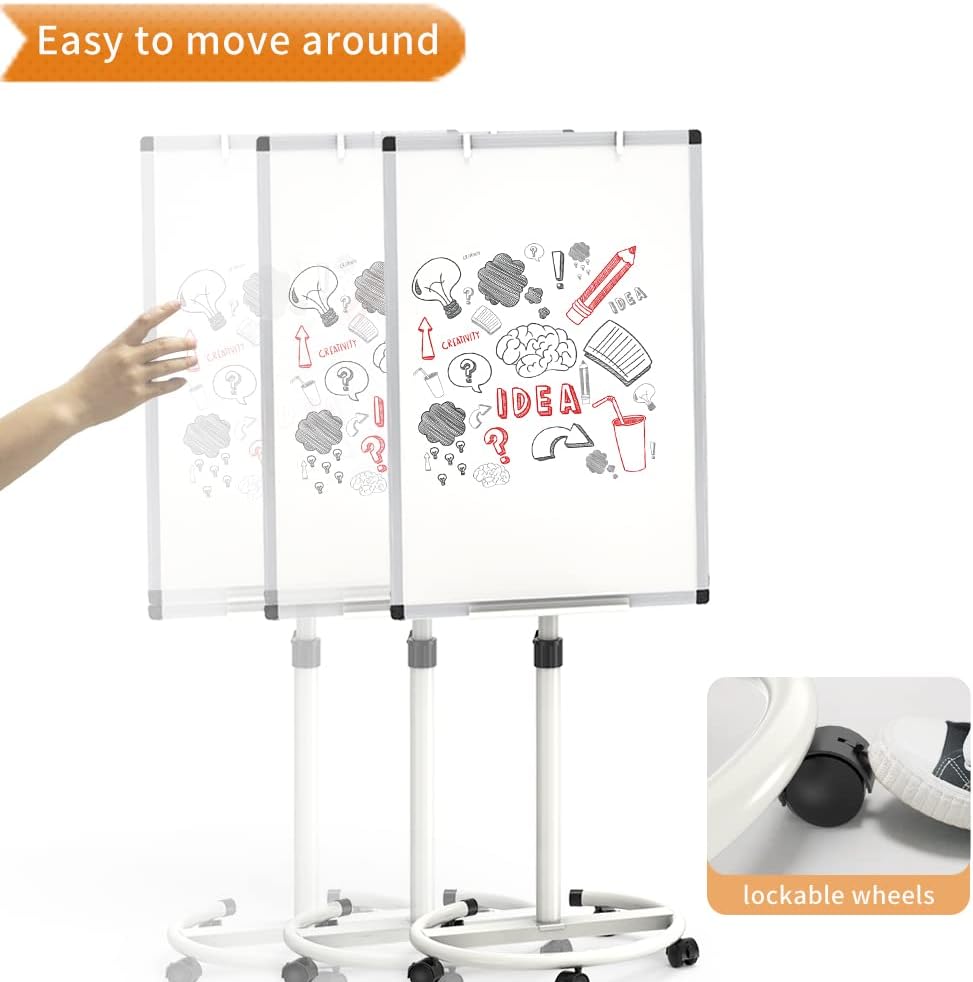 VIZ-PRO ECO Magnetic Whiteboard - 36 X 24 Inches | Rolling Easel Flipchart Stand with Paper Pads