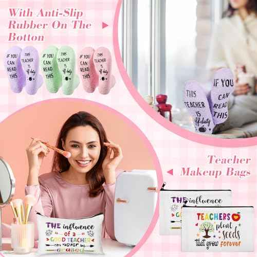 18 Pcs Teacher Appreciation Gifts Set for Women, Christmas Thank You Gifts Makeup Bags Enamel Mugs Socks Bulk 2025 Present for Teacher's Day Merry Xmas Thanksgiving