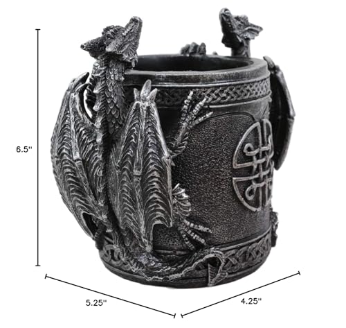 Ebros Medieval Fantasy Celtic Twin Climbing Dragons Of Bibliography Stationery Holder Statue Gothic Dragon Themed Organizer Office Desktop Pen Pencil Make Up Brush Vanity Holder Figurine 6.5" Wide