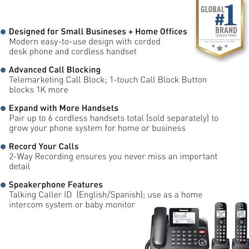 Panasonic Cordless Phone System with 2 Handsets Link2Cell Landline Home Phone