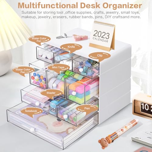 FODIENS White 9-Drawer Stackable Desk Organizer with 4 Tiers for Office & Craft Storage