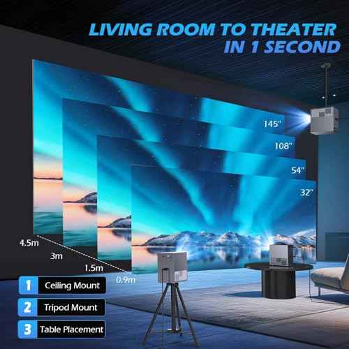 Mini Projector with Wifi and Bluetooth, Portable Projector 4k Home Theater Movie Projector, Smart Projectors Compatible with iOS/Android/TV Stick/HDMI/PS5, 15000 Lumen, Native 1080P, 4K Supported