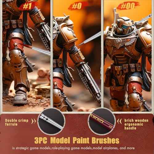 Kolinsky Sable Miniature Paint Brushes, Professional Fine Detail Paint Brushes, Golden Maple Round Point Paint Brush for Miniatures, Watercolor Details, Figures & Acrylic - Size 00, 0, 1