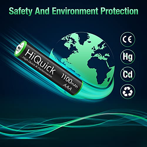 HiQuick AAA Rechargeable Batteries 8-Pack, 1100mAh, Pre-Charged NiMH, 1.2V