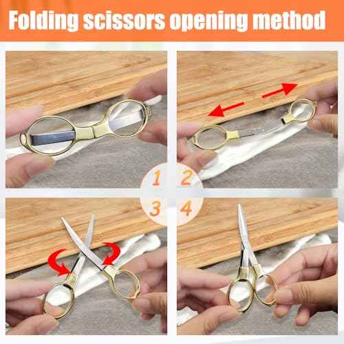 2PCS Folding Scissors, Portable Travel Scissor, Gift for Men Glasses Shaped Mini Shear Telescopic Cutter, Anti Rust Stainless Steel Scissors for Fishing Sewing Home Office (Rose Gold, Gold)