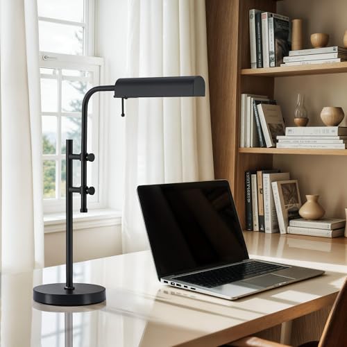 VONLUCE Rustic Desk Lamp, Adjustable Industrial Style Metal Table Lamp, 3 Color Temperatures LED Reading Lamp for Living Room Bedroom Office, Black