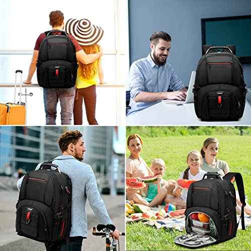 Lunch Backpack for Men, 17.3 Inch Insulated Cooler Backpack Lunch Box Backpack with USB Charging Port, Extra Large Daypack College Laptop Backpack, Water Resistant Computer Work Backpack for Travel
