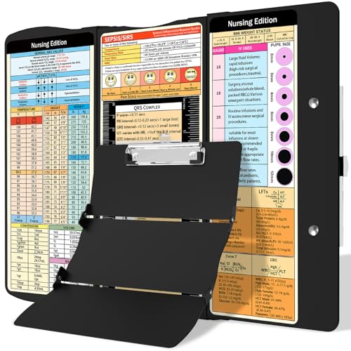 Trustnice Black Foldable Nursing Clipboard with Medical Cheat Sheets - Pocket Size, 3-Layers for Nurses & Doctors