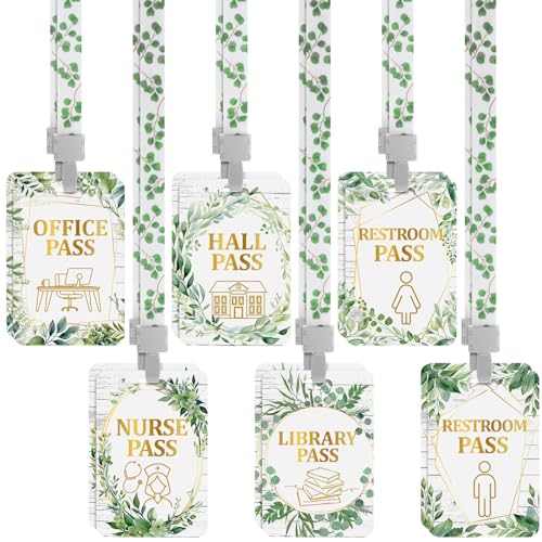 Pasimy 12 Pcs Pass Lanyards School Passes Set Vertical Card Lanyards Bathroom Passes for Students Office School Hall Bathroom Library Gift (Eucalyptus)
