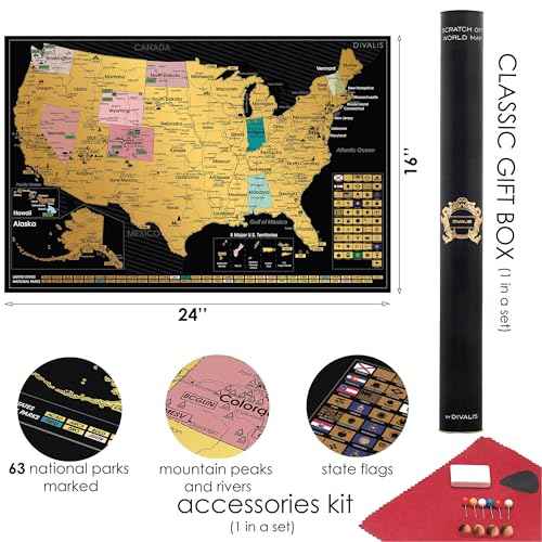 2 in 1 Gift Set - Scratch Off World Map and US Scratch off Map - Easy to Frame Scratchable World and United States of America Posters - Globetrotters Wall Map - Black and Gold Travel Tracker