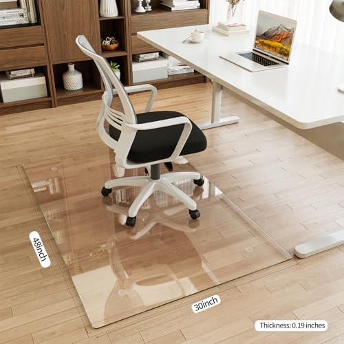 [Tempered Glass] 30" x 48" Glass Chair Mat, 1/5" Thick Office Chair Mat for Carpet or Hardwood Floor, Heavy Duty Hard Chair Mats with Round Corner and Polished Edge, Carpeted Floor Protector