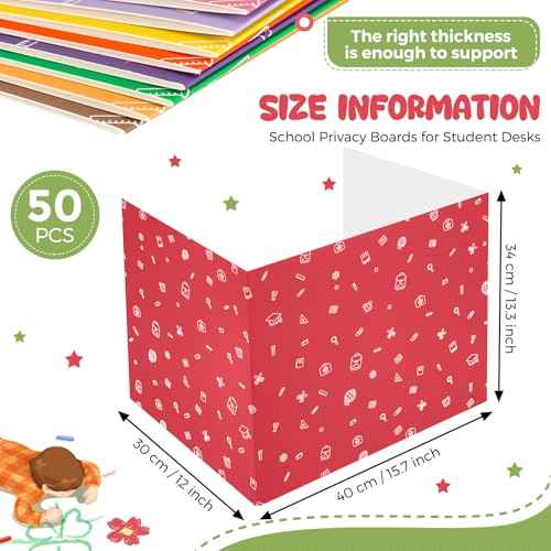 Sherr 50 Pcs Privacy Boards Bulk for Student Classroom Desk Divider Trifold Table Desk Privacy Panel Folders Screen Partition for Christmas School Teacher, 15.8x13.4x11.81 Inch(Stationery Style)