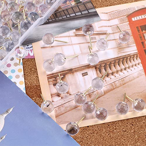Yalis 100-Pack Push Pins 1/3 Inch Gold Steel Point Clear Head Map Tacks (T-gold)