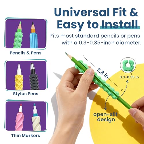 Sensory Pencil Grips for ADHD, Autism & Arthritis - 8 Pack, Non-Toxic Silicone
