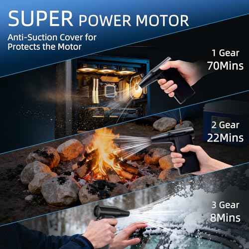 Electric Air Duster-130000 RPM Brushless Motor, 2-in-1 Blow & Vacuum, 4000mAh Rechargeable, 3 Gear Adjustable Compressed Air Duster for Computer, Keyboard, House and Car, 11pcs Accessories