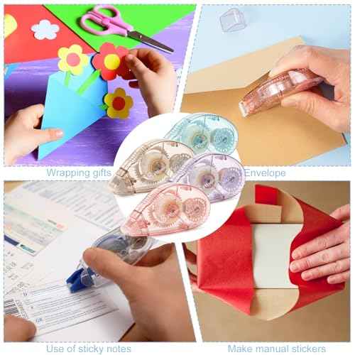 4 Pack Double Sided Tape Roller, Scrapbook Supplies, Glue Tape Roller for Crafts, Double-Sided Adhesive Tape Runner for Scrapbooking, School Office Journaling Supplies (0.31 in X 26.25 ft)