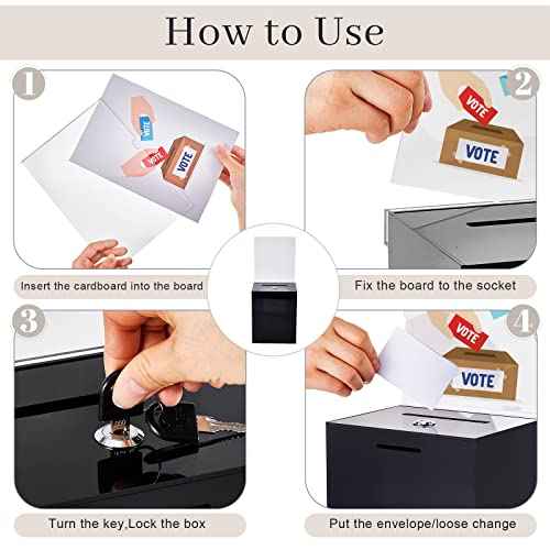 Acrylic Suggestion Box Large Donation Box 16 x 6.7 x 5 Inch Safe Ballot with Lock and Sign Holder for Voting Charity Business Cards Collection Display Ticket Comment(Black)