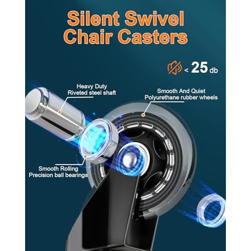 RidRed Office Chair Wheels - Replacement Rubber Wheels - Universal Fit 3 Inch Casters, Heavy-Duty Chair Casters, Noise Free, Fits 98% Chair, for All Floor (5)