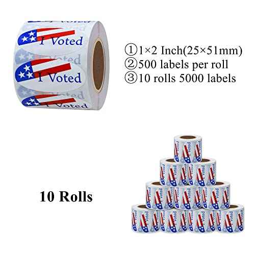 I Voted Stickers Election Day Labels 1¡¿2 Inch Oval with American Flag Pattern - 500 Labels Per Roll (10 Rolls)