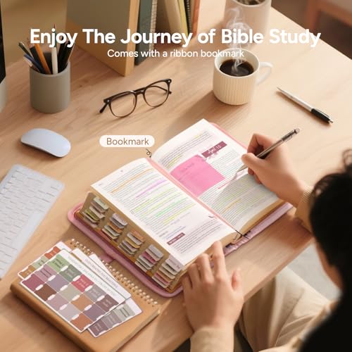 Pink Adjustable Bible Cover with 75 Tabs for Women - Waterproof & Durable