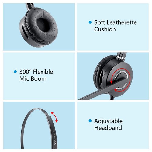 VT Telephone-Headset Microphone Noise-Cancelling Headphone QD - Quick Disconnect Call Center Headset with RJ09 Cables Compatible with Polycom,Yealink,Grandstream,Snom,Fanvil,Mitel Phones (Mono)