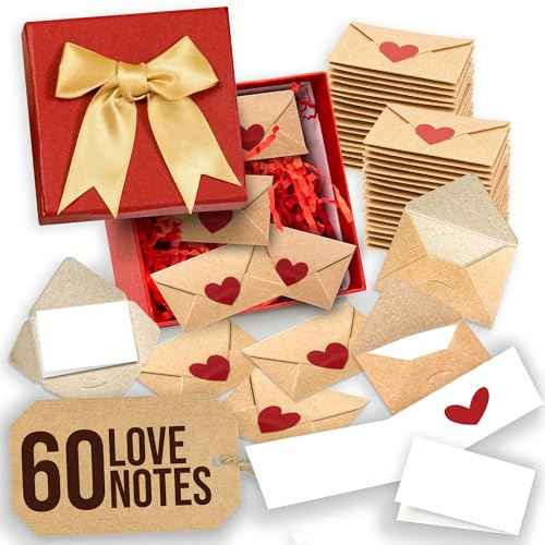 60 Blank Note Cards And Envelopes - Mini Envelopes With Blank Cards, Tiny Valentines Day Card, Little Love Notes For Him, Her, Wife, Husband - Cute Birthday, Christmas Gifts For Girlfriend Boyfriend
